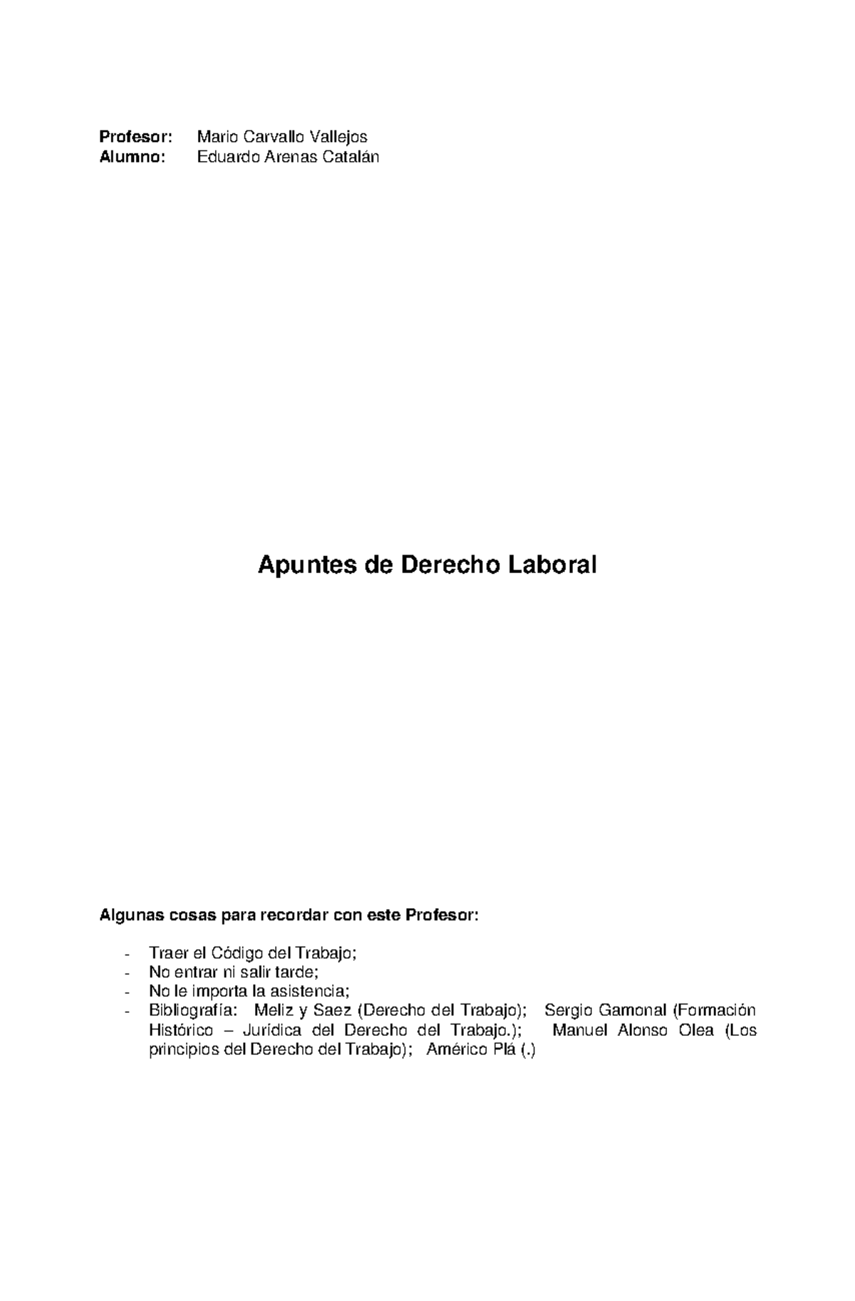 Derecho Laboral-c01a - Apuntes 1 - Apuntes De Derecho Laboral Profesor ...