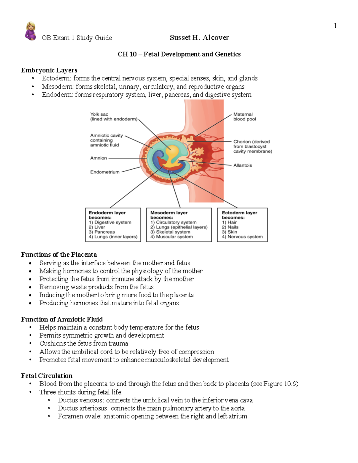 1. CH 10, 11, 12 – Normal Pregnancy - OB Exam 1 Study Guide Susset H ...