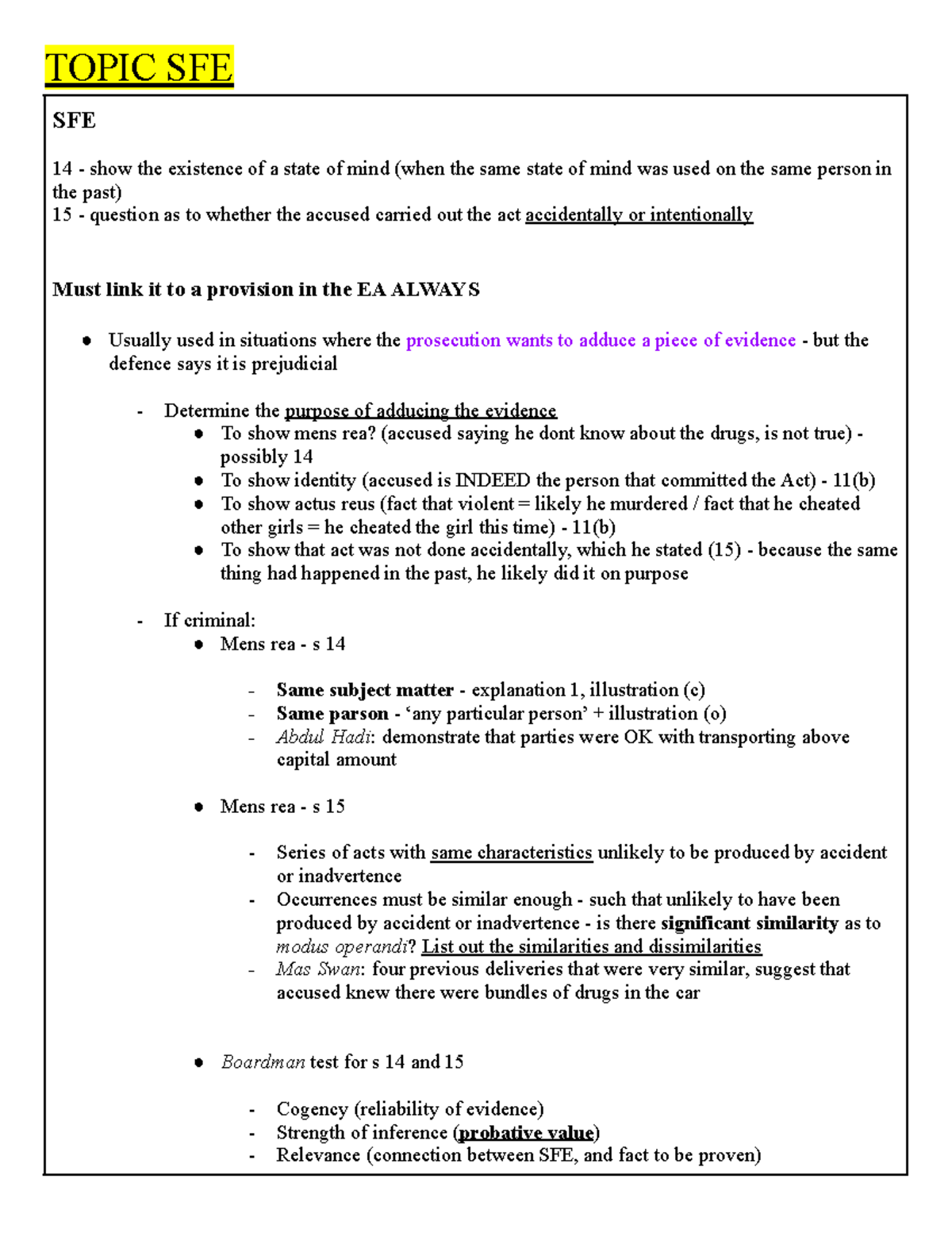 Character sfe short - Evidence - TOPIC SFE SFE 14 - show the existence ...