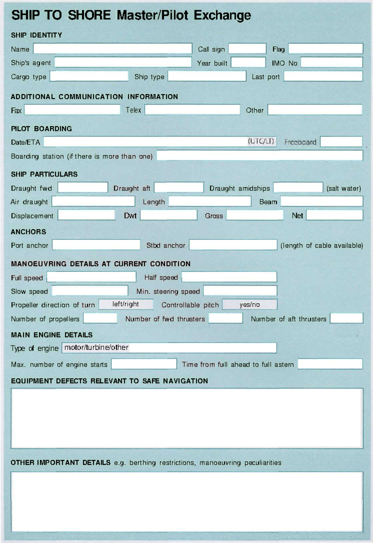 Pilot card3 ybkjju SHIP TO SHORE Master/Pilot Exchange Ship's
