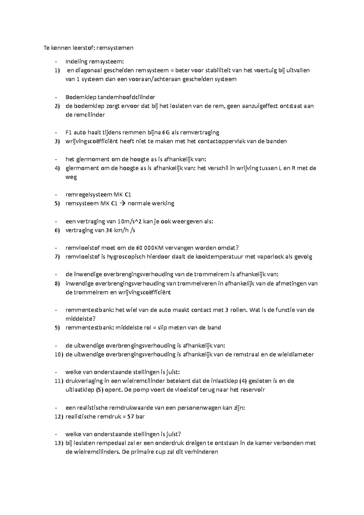 Oplossingen vragenlijst remsystemen KdG Studocu