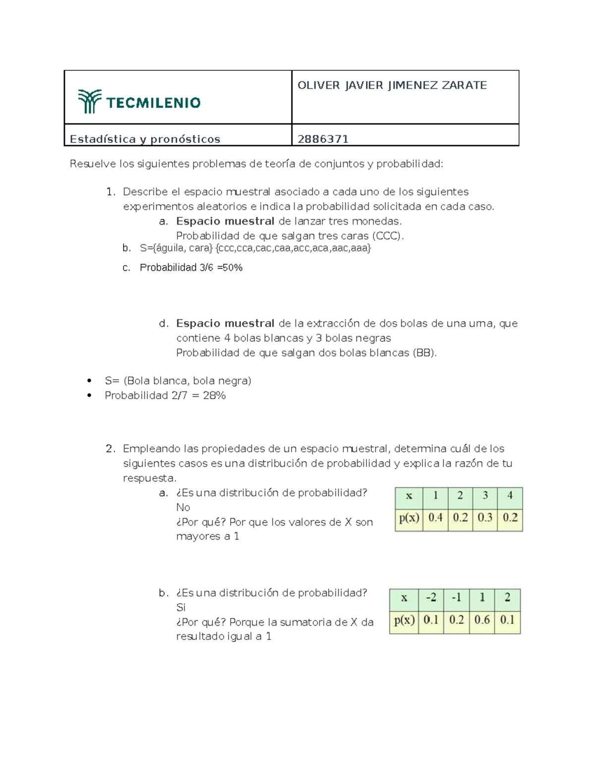 Ej 2 Lecture notes OLIVER JAVIER JIMENEZ ZARATE Estadística y pronósticos 2886371 Resuelve