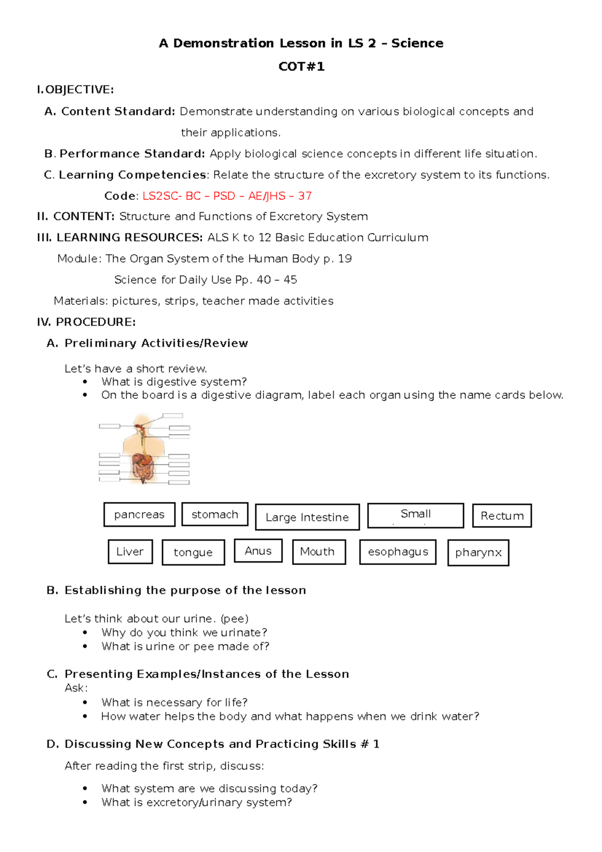 A Demonstration Lesson in LS 2 - Content Standard: Demonstrate ...