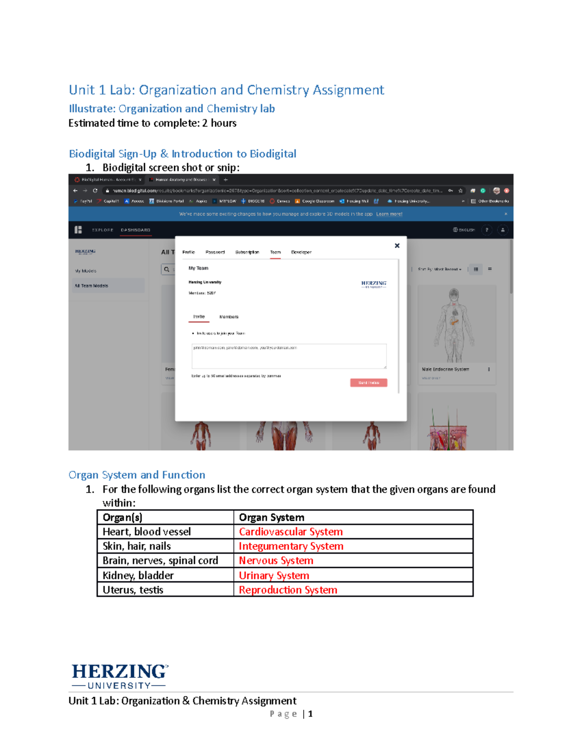Unit 1 Lab Assignment - Unit 1 Lab: Organization and Chemistry ...