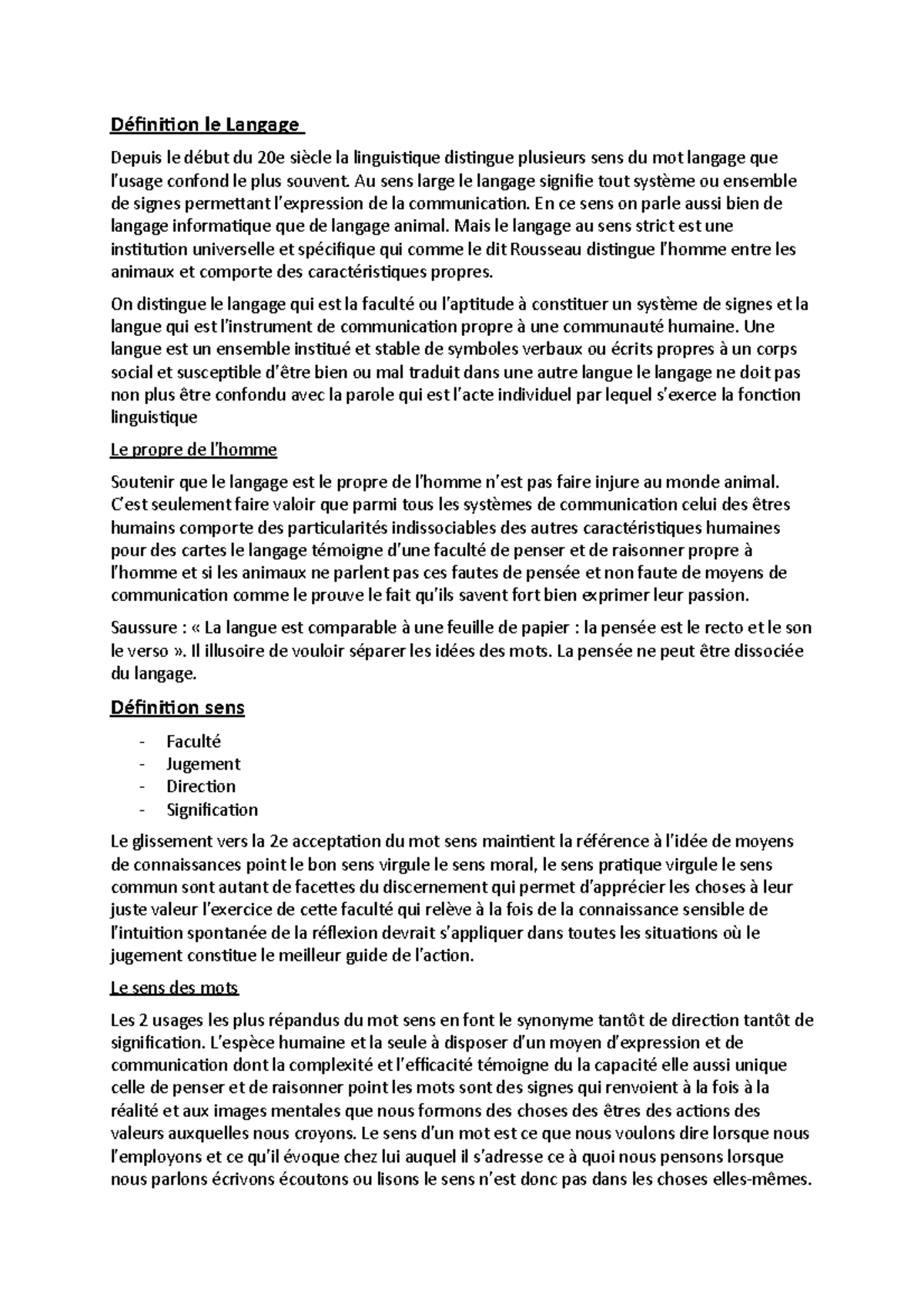 Définition philosophiques Définition le Langage Depuis le début du