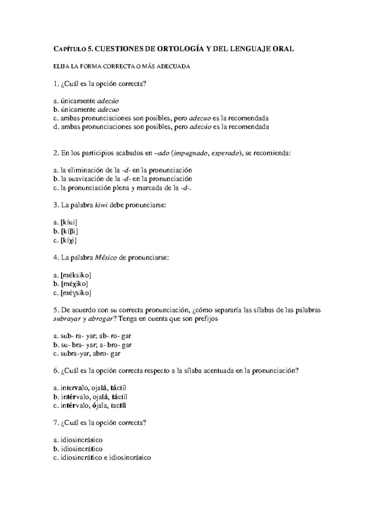 Modelo De Examen. Capítulo 5 - CAPÍTULO 5. CUESTIONES DE ORTOLOGÍA Y ...