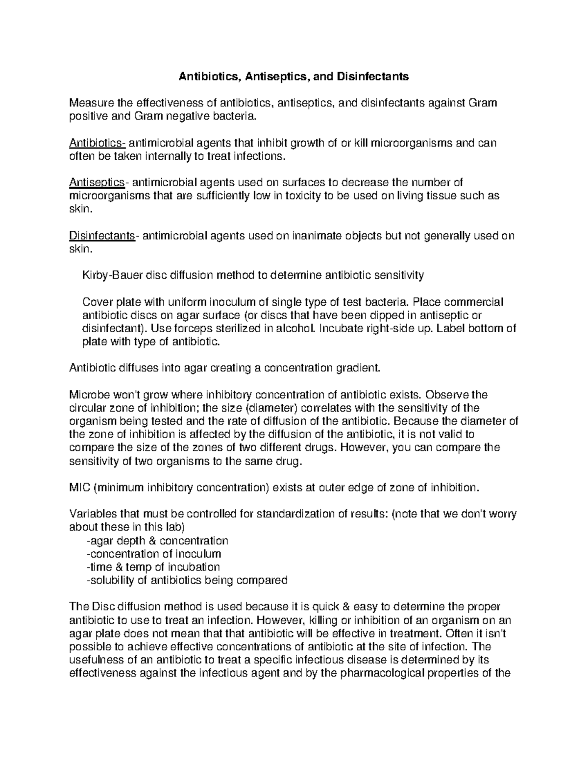 Antibiotics antiseptics and disinfectants Antibiotics antimicrobial agents that inhibit