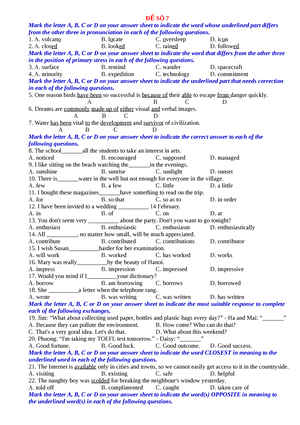 ENG 09 - Test - PHẦN CÁC ĐỀ LUYỆN THAM KHẢO B PRACTICE TEST 1 Time ...