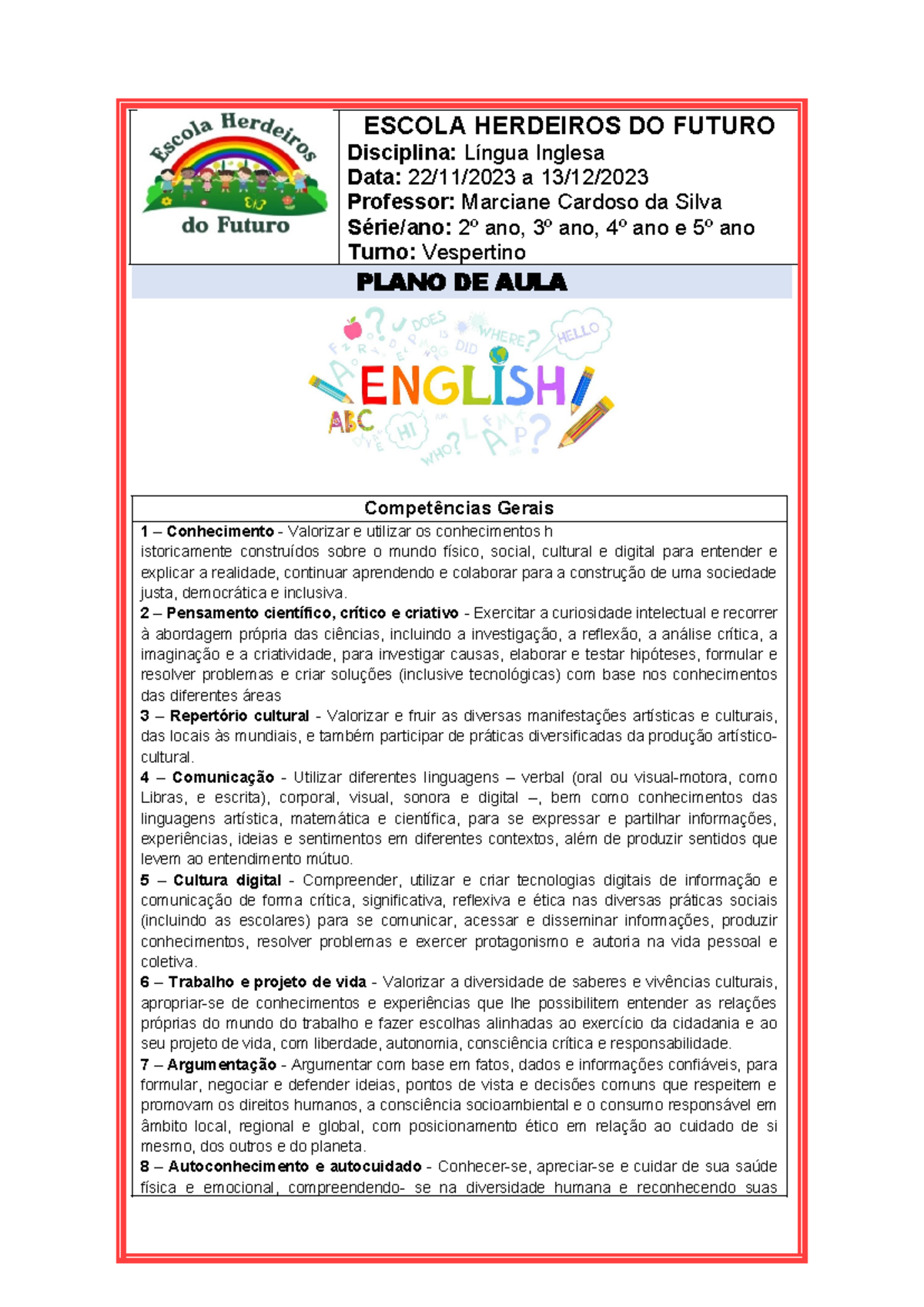 1. Plano de Aula - Inglês - 2º ao 5º ano - 01-10 a 31-10-2023 - ESCOLA ...
