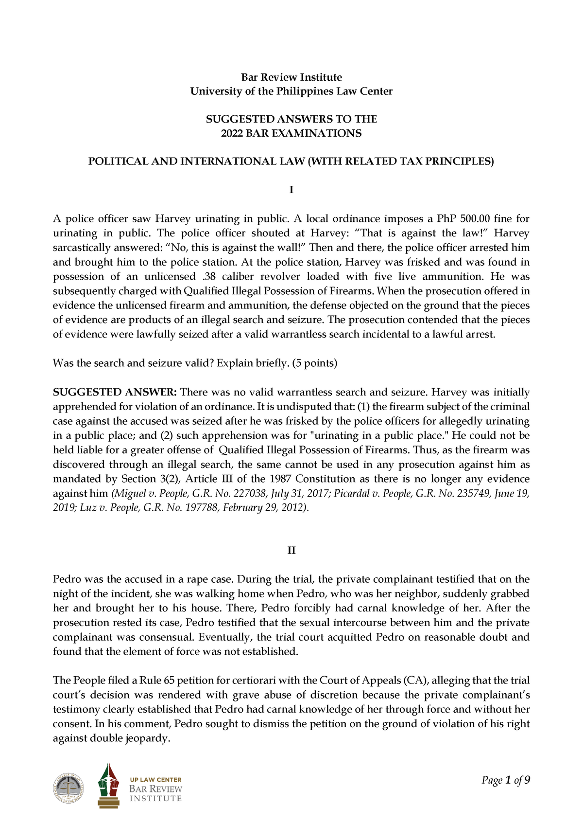 2022 Political and International Law 1 - Bar Review Institute ...