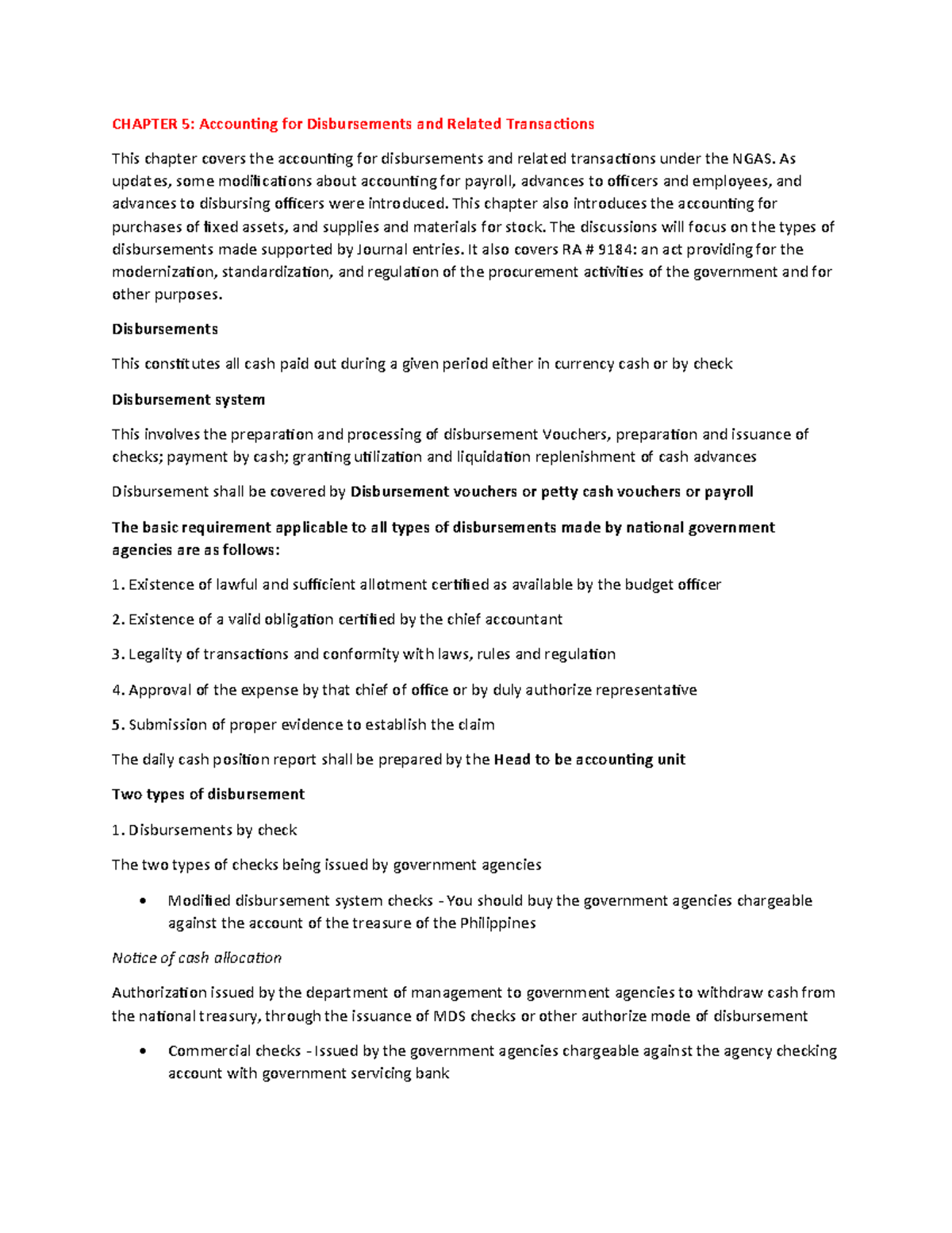 Chapter 5 accounting for disbursements and related transactions ...