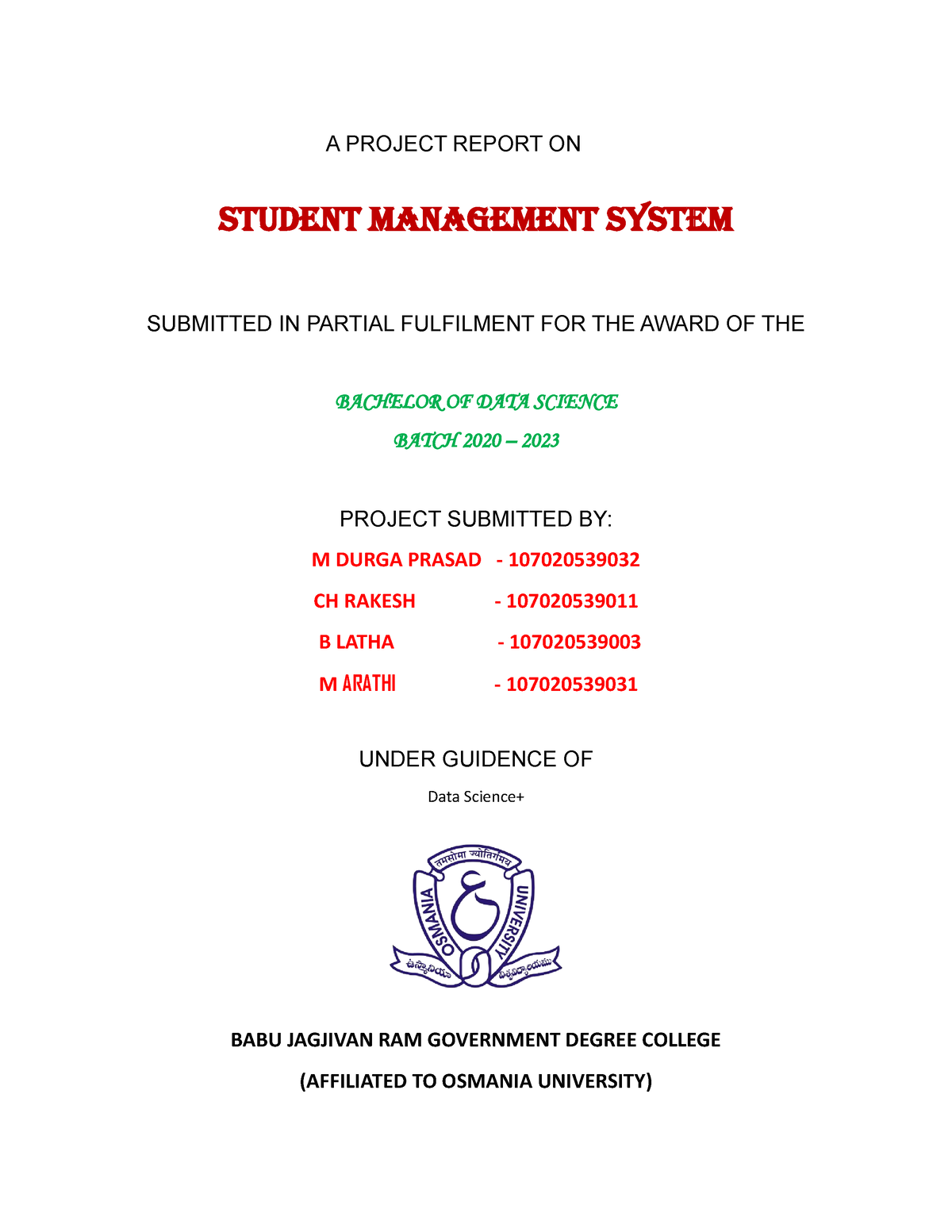 SMS project - A PROJECT REPORT ON STUDENT MANAGEMENT SYSTEM SUBMITTED ...