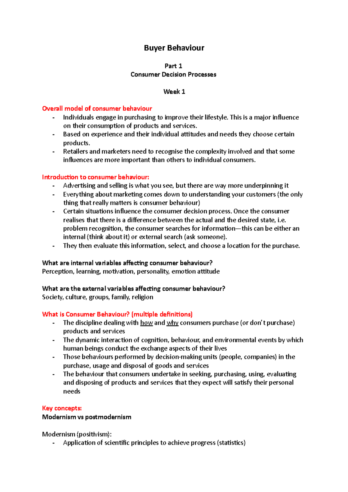 Buyer Behaviour - Lecture notes Chapter 1-7 - Buyer Behaviour Part 1 ...