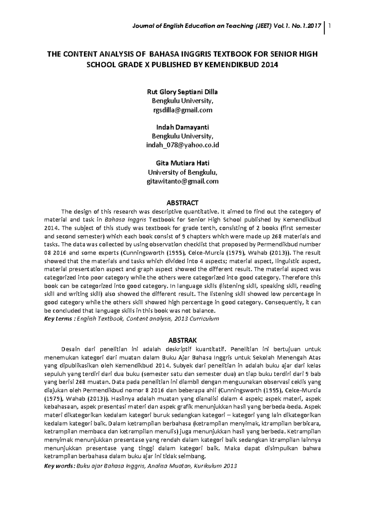 THE Content Analysis OF Bahasa Inggris Textbook FOR Senior HIGH - THE ...