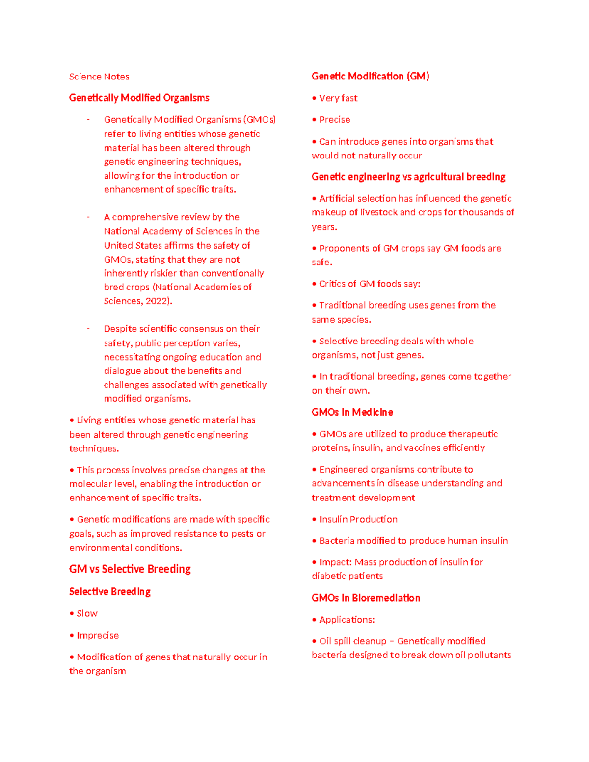STS Review Notes - Science Notes Genetically Modified Organisms ...