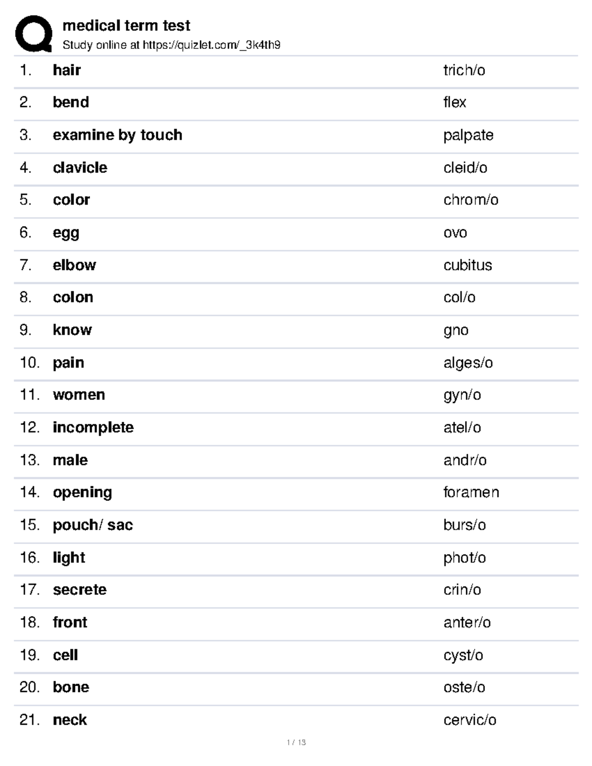Med term chart use it - study - Study online at quizlet/_3k4th hair ...