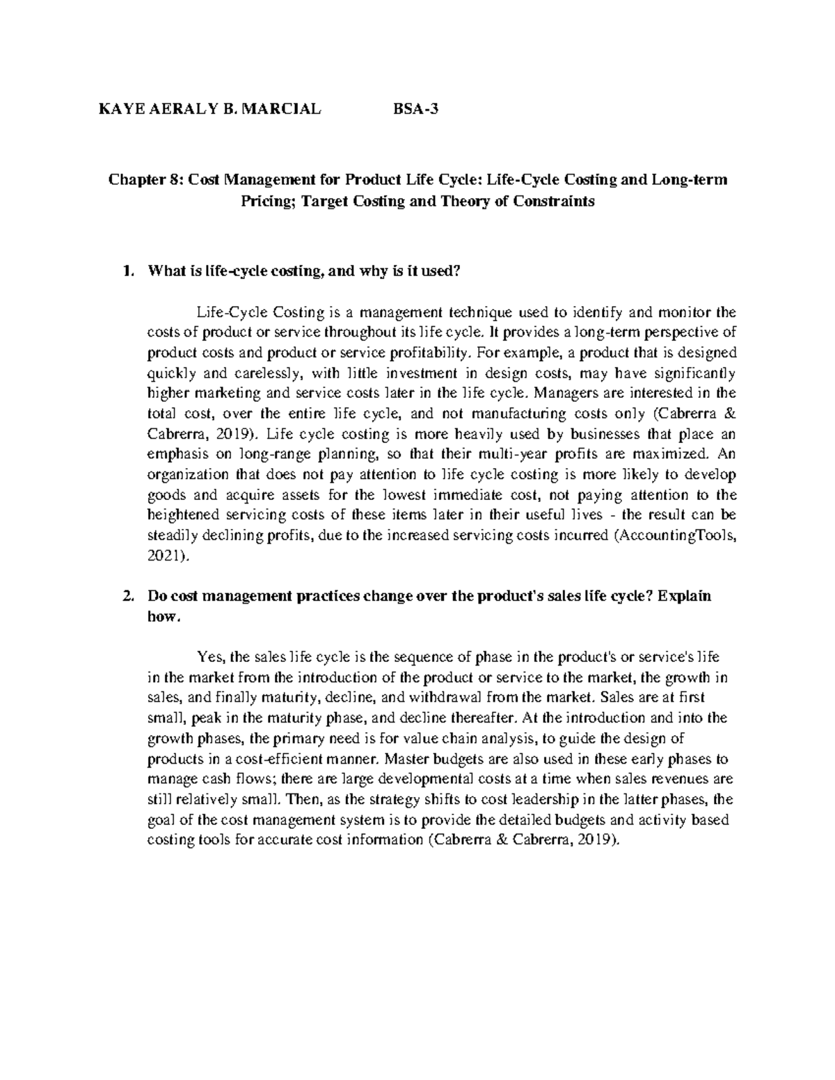 Chapter+8-+ Discussion - KAYE AERALY B. MARCIAL BSA- Chapter 8: Cost ...