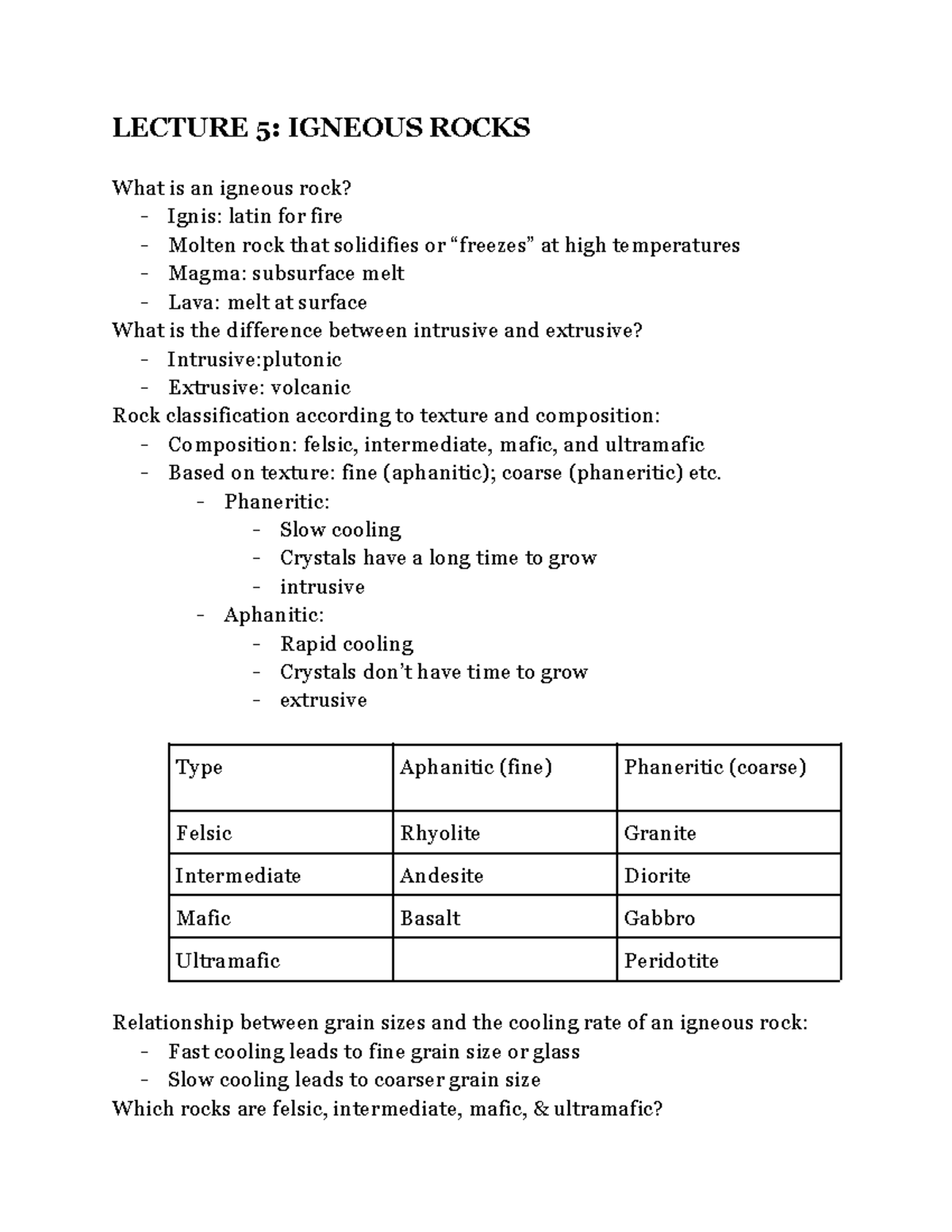 Earth 2 L5 - This was taken with Prof. Awramik - LECTURE 5: IGNEOUS ...