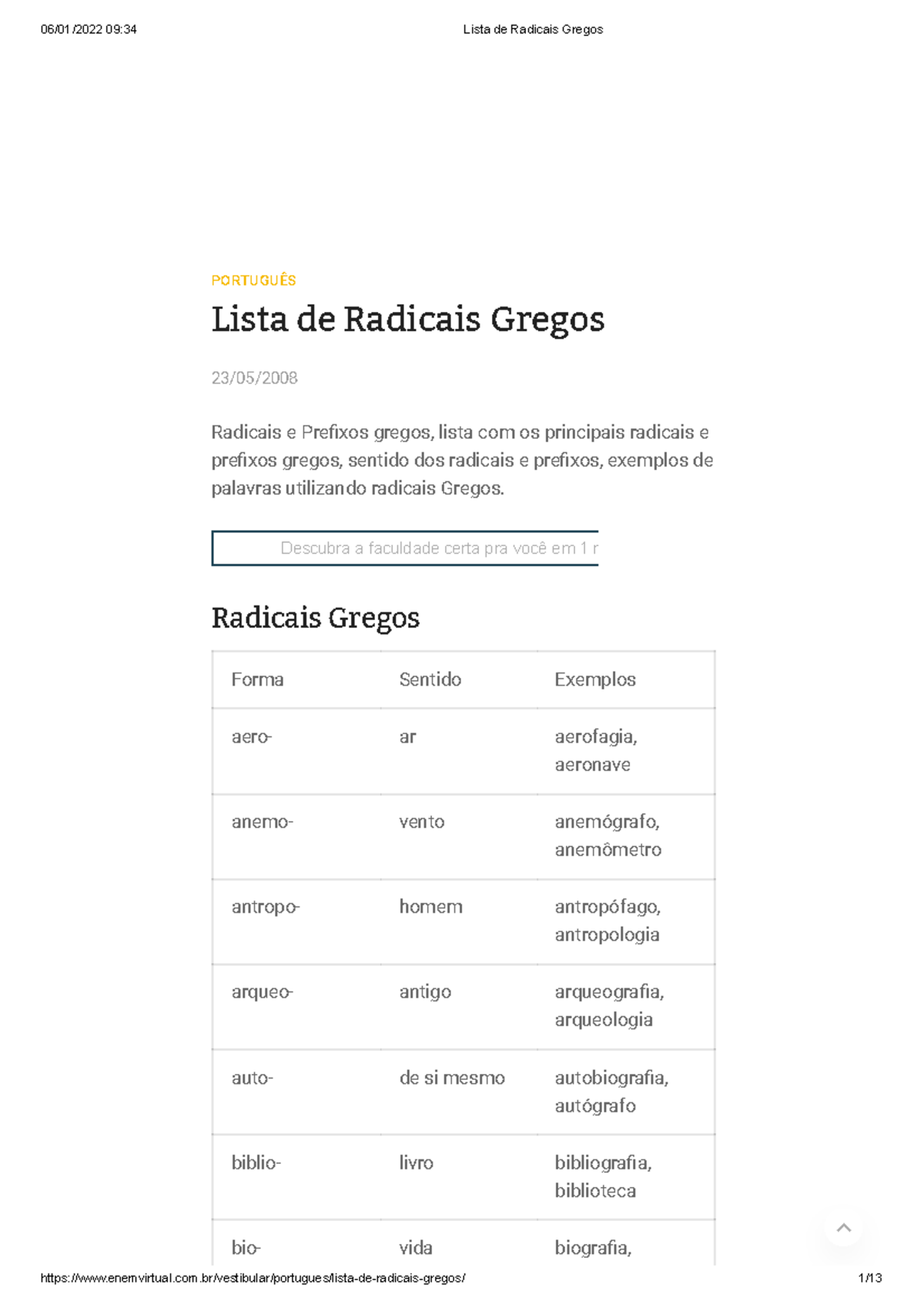 Lista De Radicais Gregos - PORTUGUÊS Lista De Radicais Gregos 23/05 ...