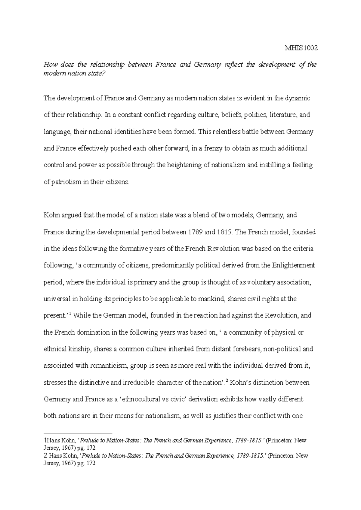 Research Essay Mhis1002 MHIS How Does The Relationship Between France