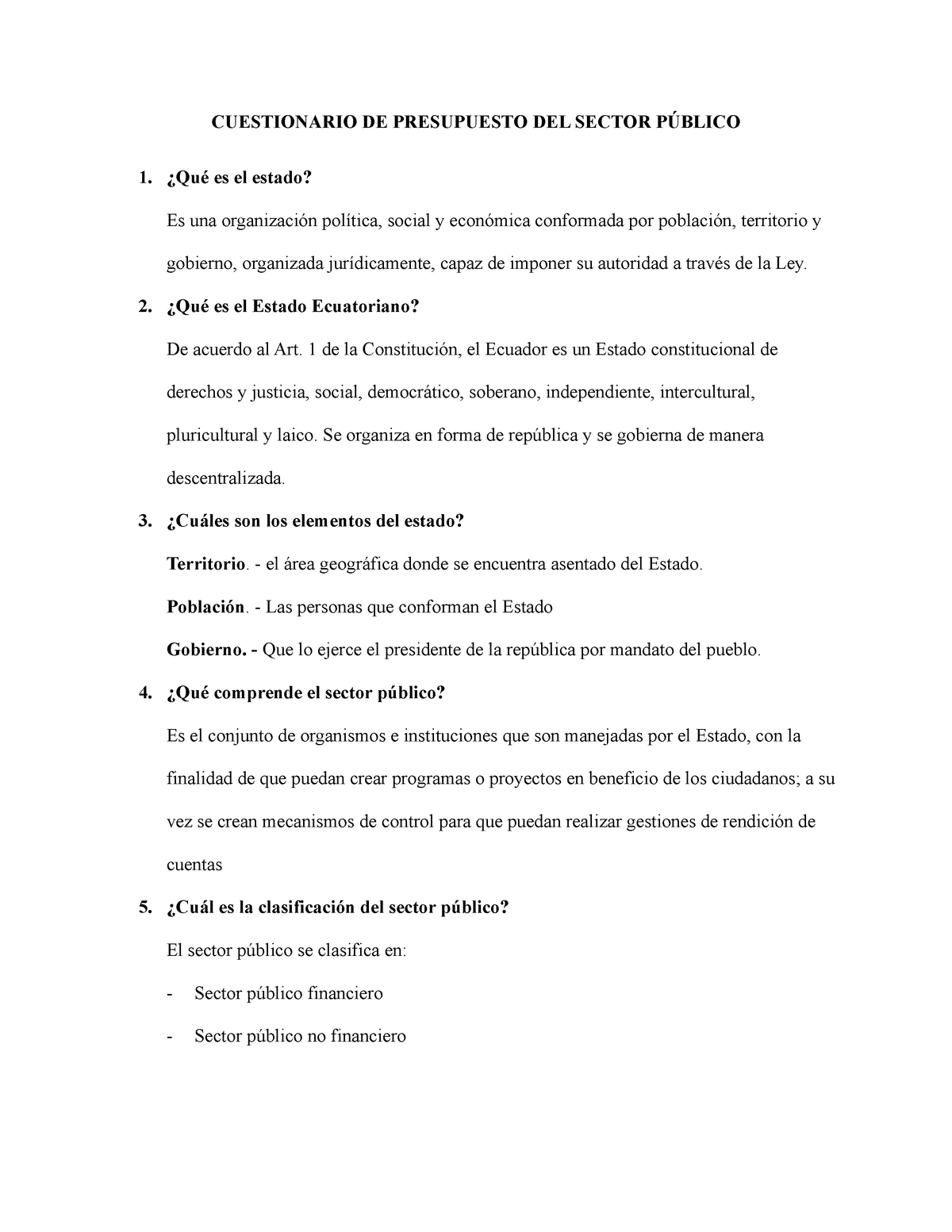 Cuestionario DE Presupuesto DEL Sector Públicohh - CUESTIONARIO DE ...