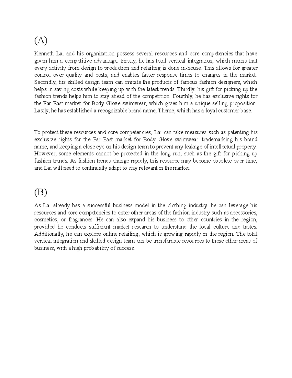 OTD case study. - (A) Kenneth Lai and his organization possess several ...