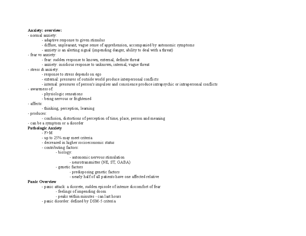 Psych Matrix - Anxiety: overview: normal anxiety: adaptive response to ...