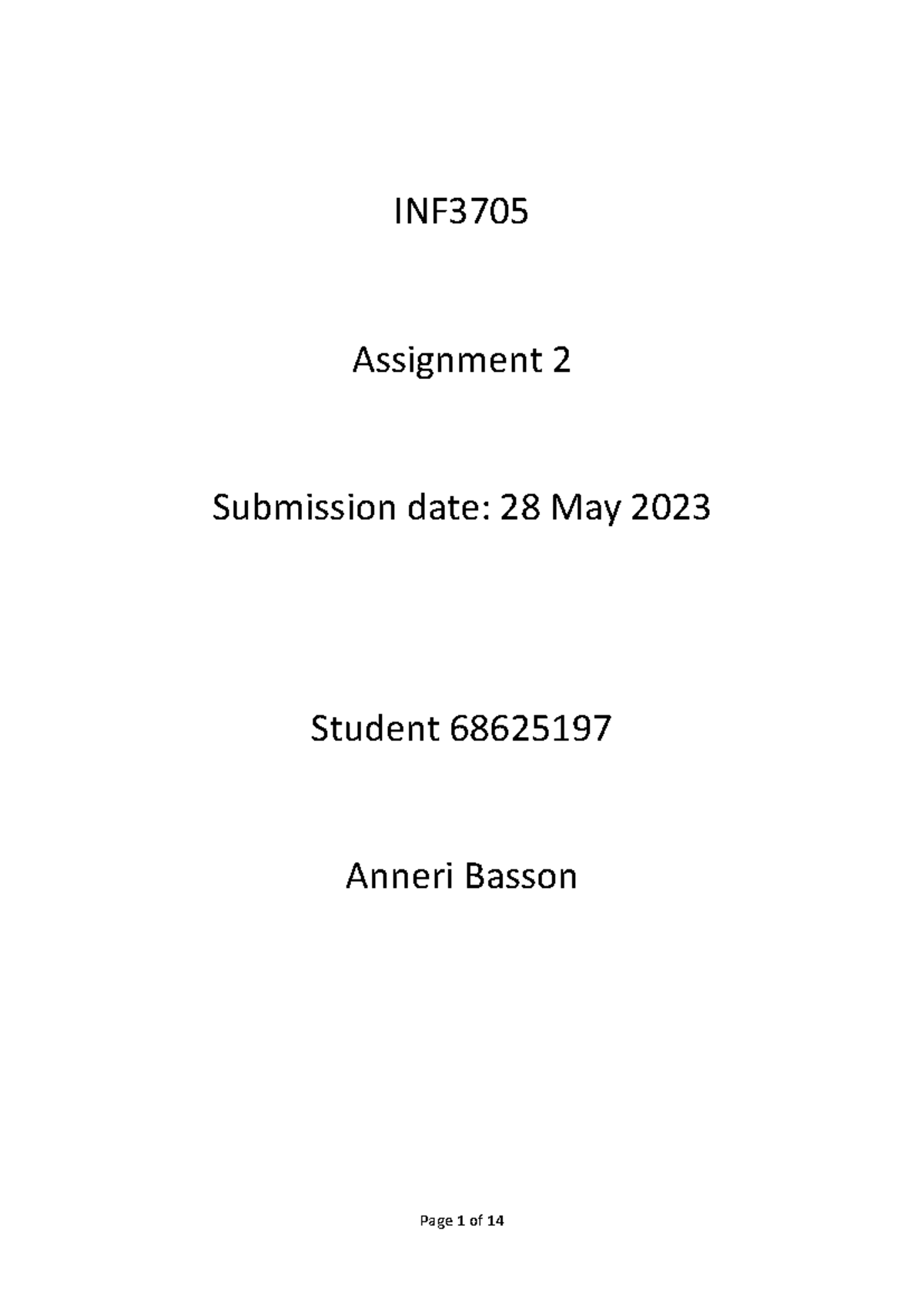 Assignment 2 Inf3705 - Anneri Basson - INF - Assignment Submission Date ...