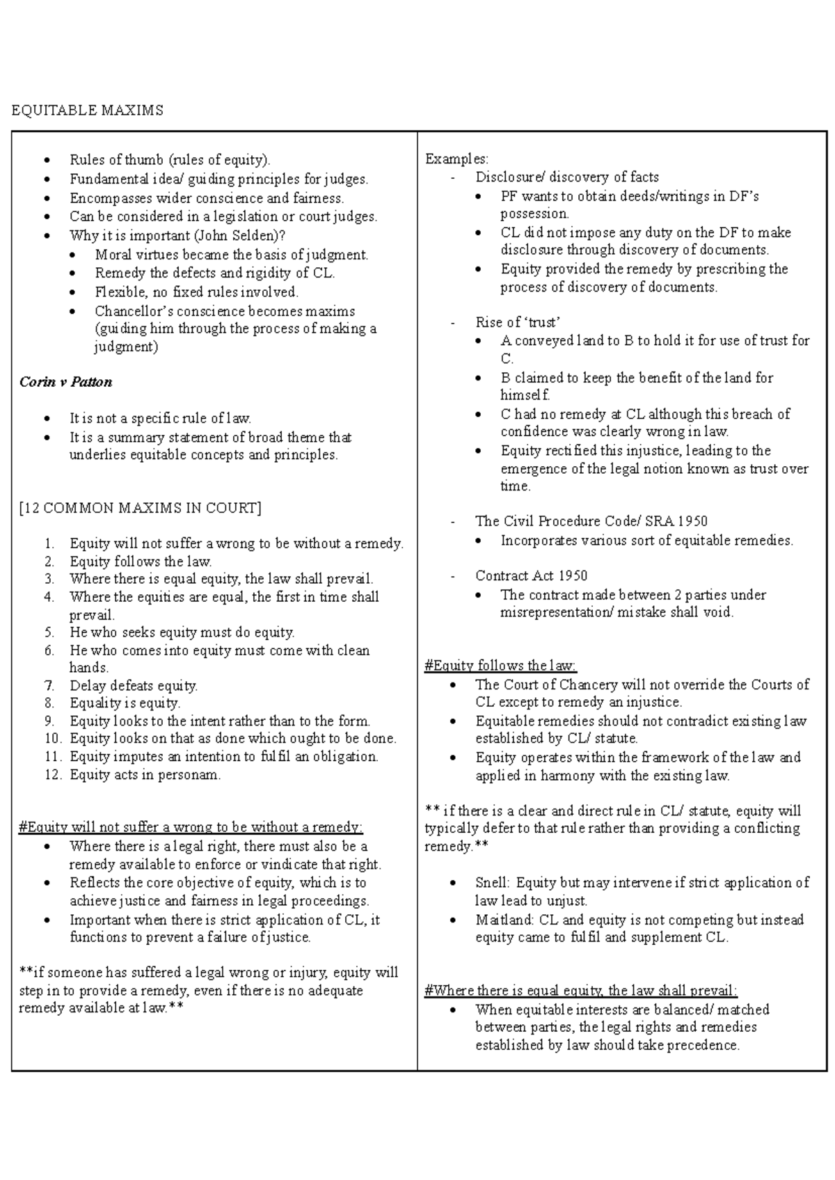 Equitable Maxims Equitable Maxims Rules Of Thumb Rules Of Equity