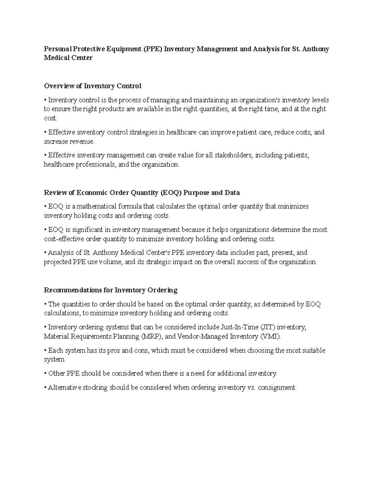 Vila Health Personal Protective Equipment (PPE) Inventory - Personal ...