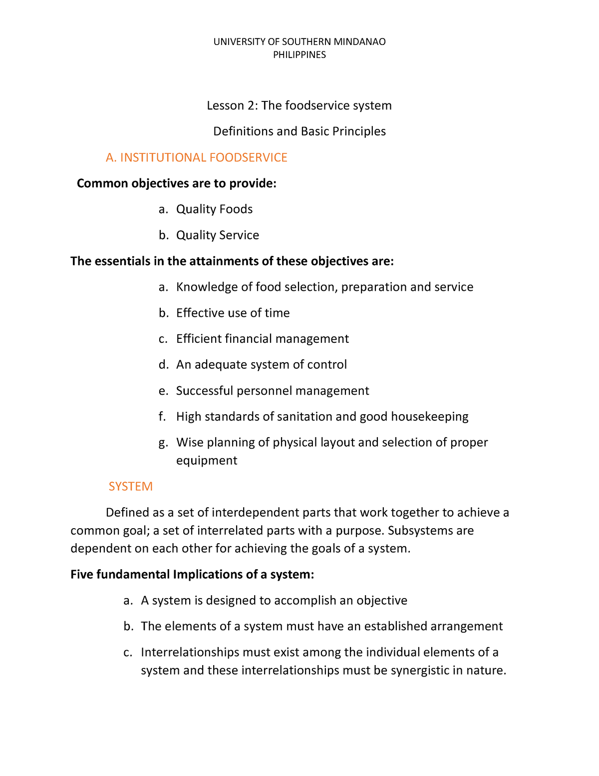 FOOD Service System Chapter 1 Lesson 2 The Foodservice System 