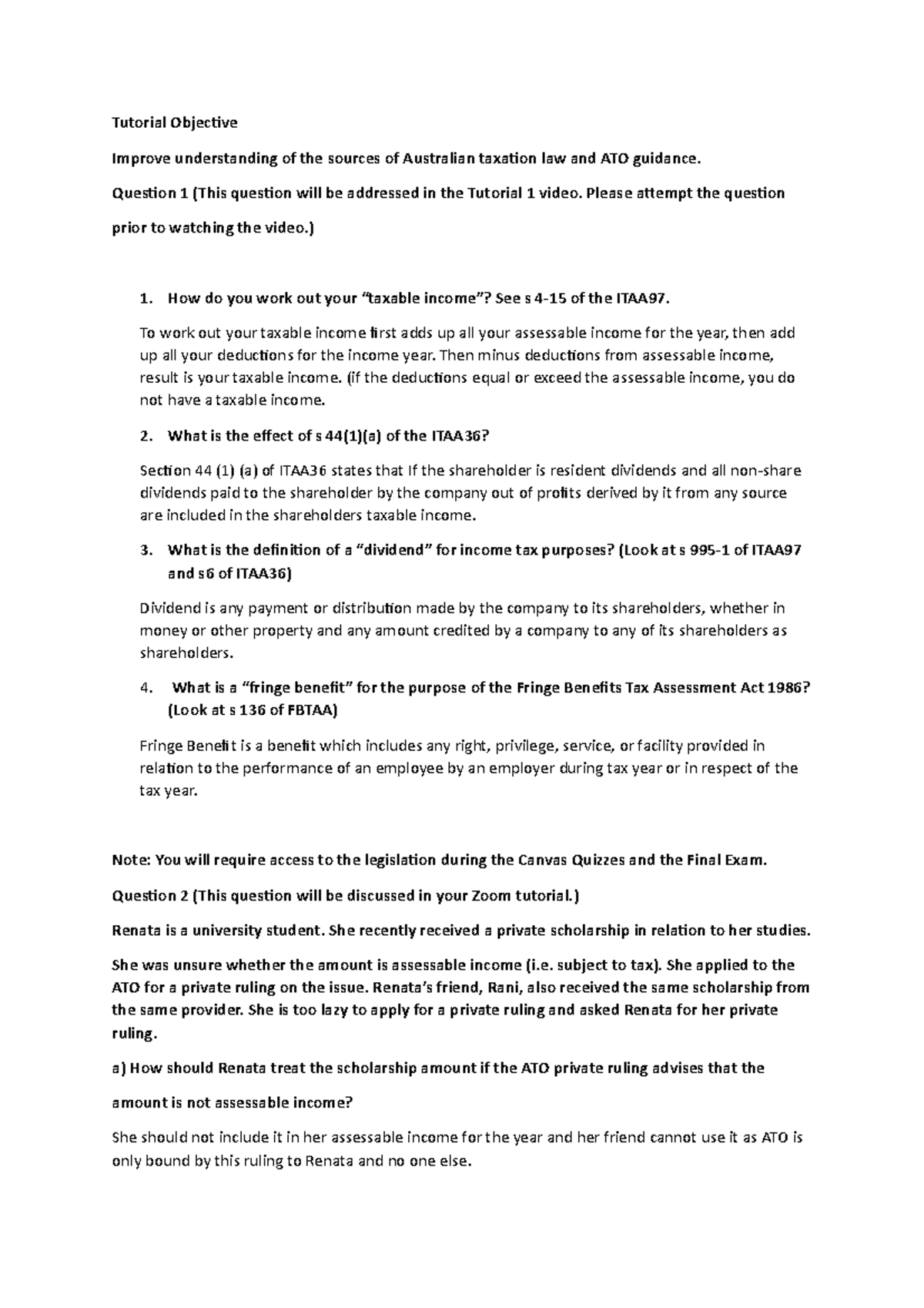 Week 1 - tute - Tutorial Objective Improve understanding of the sources ...