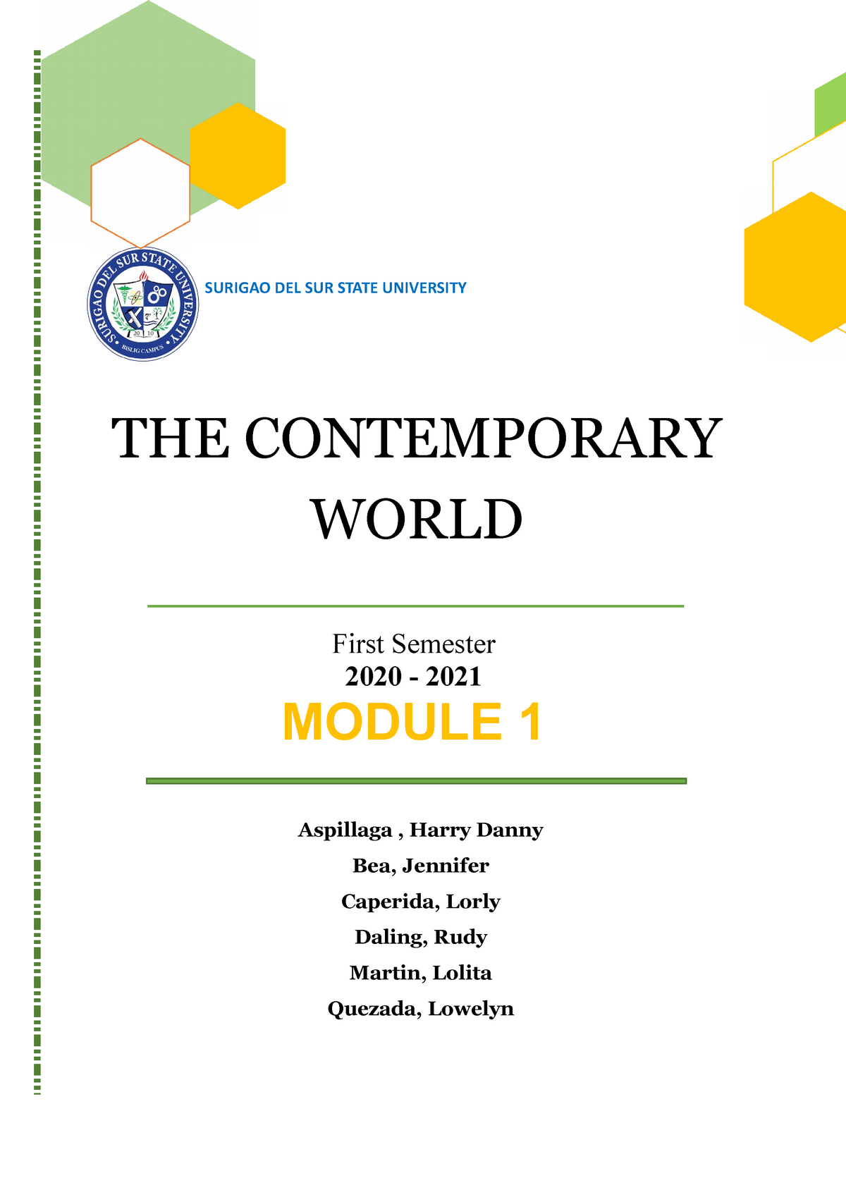 The Contemporary World Module 1 Prelim - SURIGAO DEL SUR STATE ...