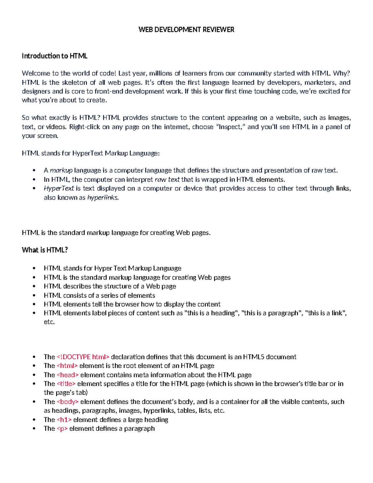WEB- Development- Reviewer - WEB DEVELOPMENT REVIEWER Introduction to ...
