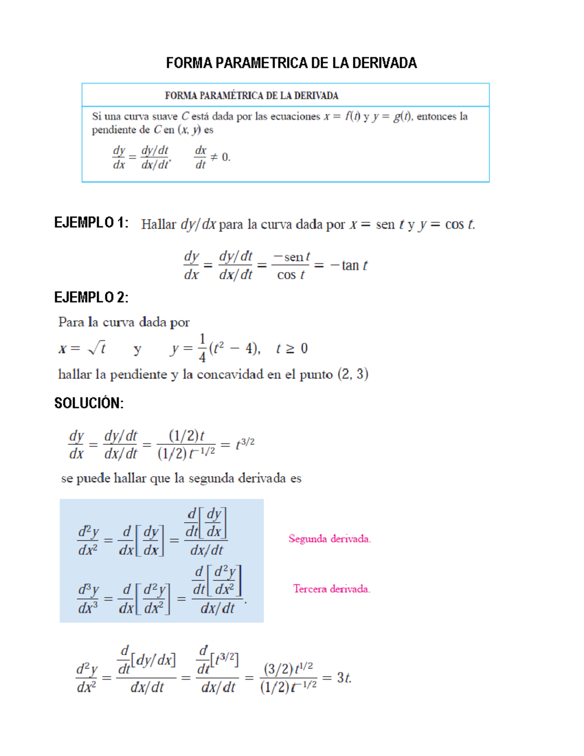 Forma Parametrica DE LA Derivada - FORMA PARAMETRICA DE LA DERIVADA ...
