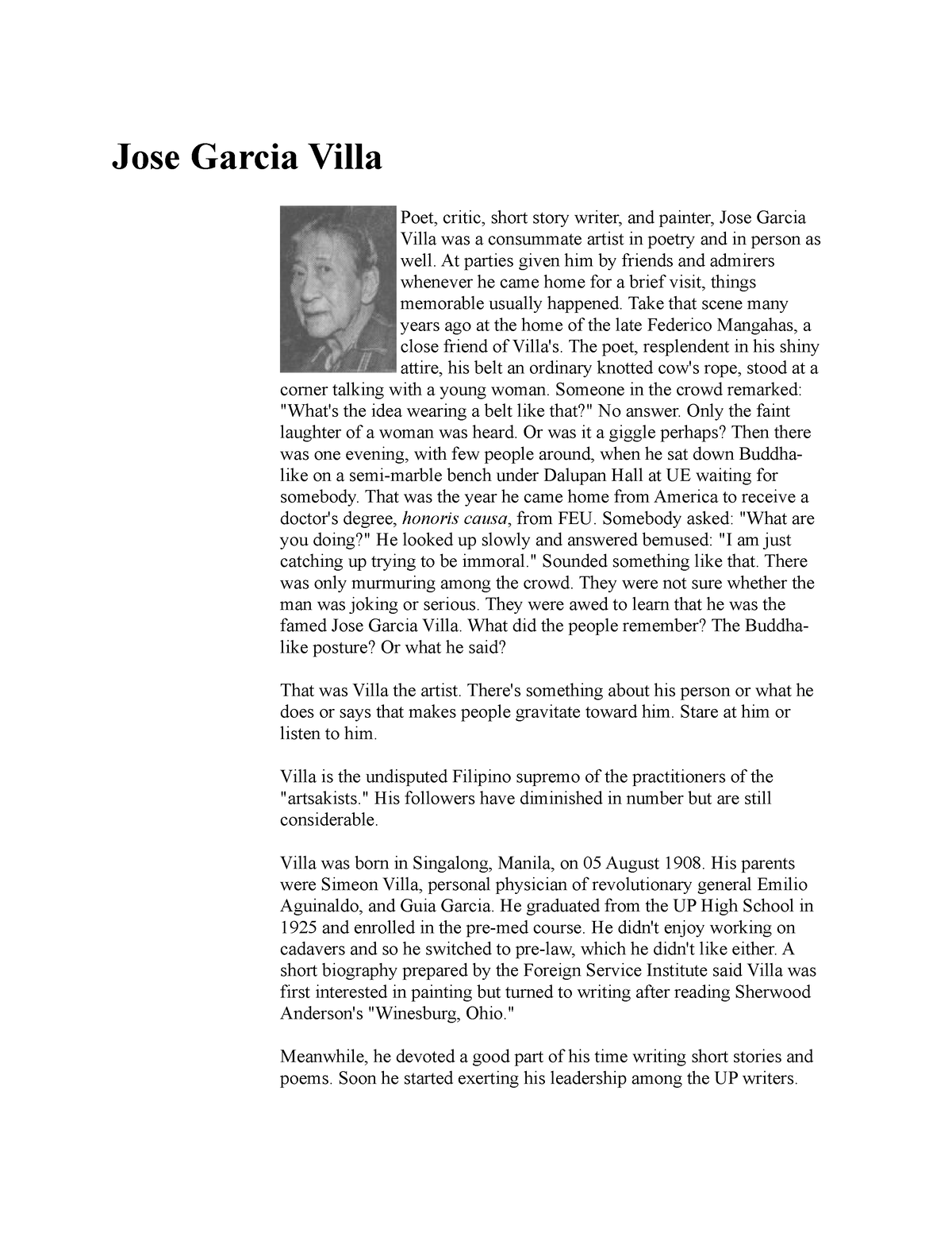 Jose Garcia Villa - ghkdhgdjh - Jose Garcia Villa Poet, critic, short ...