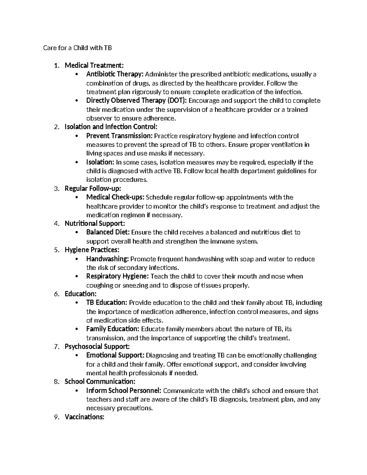 Care for a Child with TB - notes - Care for a Child with TB 1. Medical ...