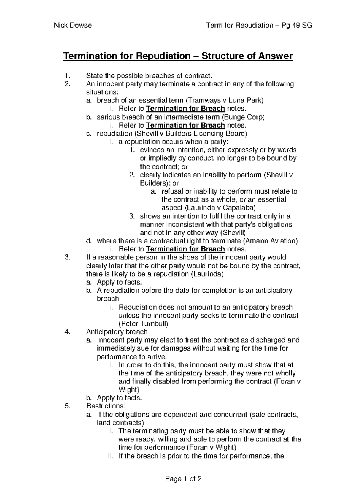 Termination for repudiation - Structure or Answer - Nick Dowse Term for ...
