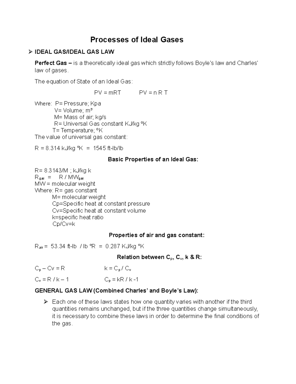 Topic 1.4 Process OF Ideal Gases - Processes of Ideal Gases IDEAL GAS ...