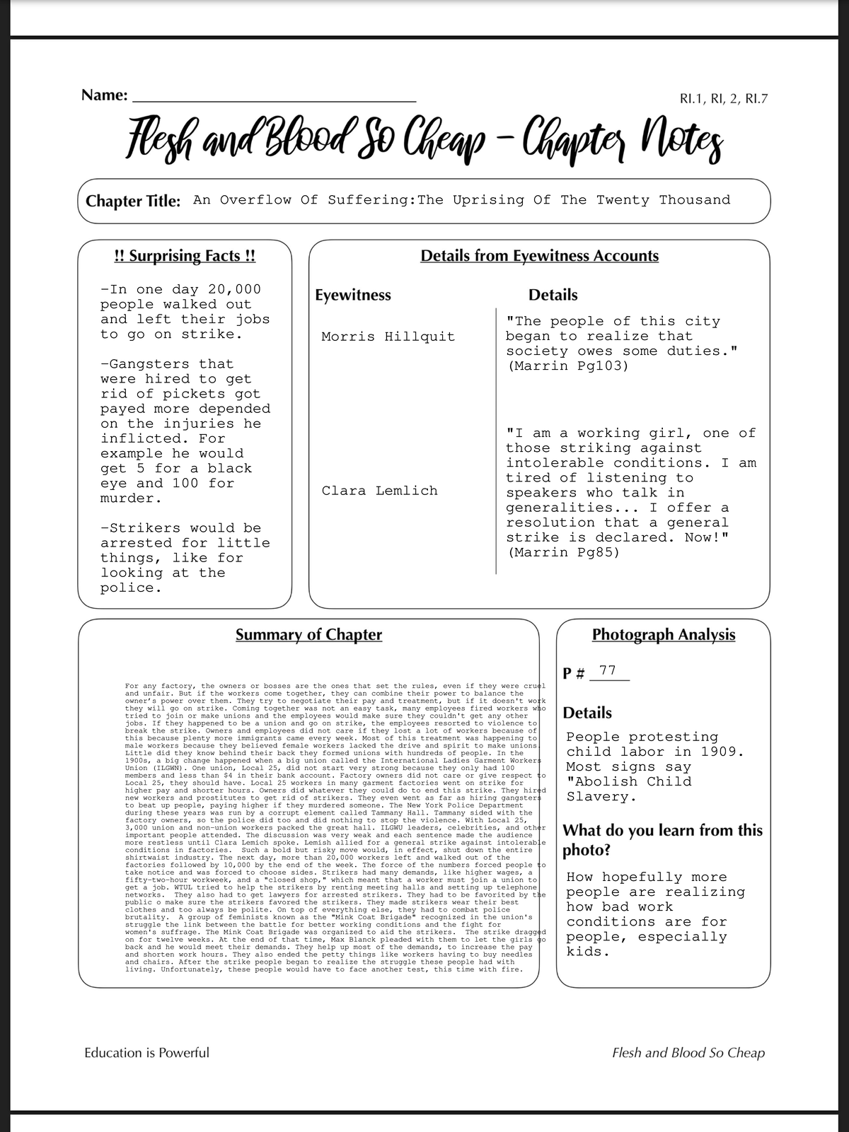 Flesh and Blood So Cheap Chapter Notes Handout An Overflow Of