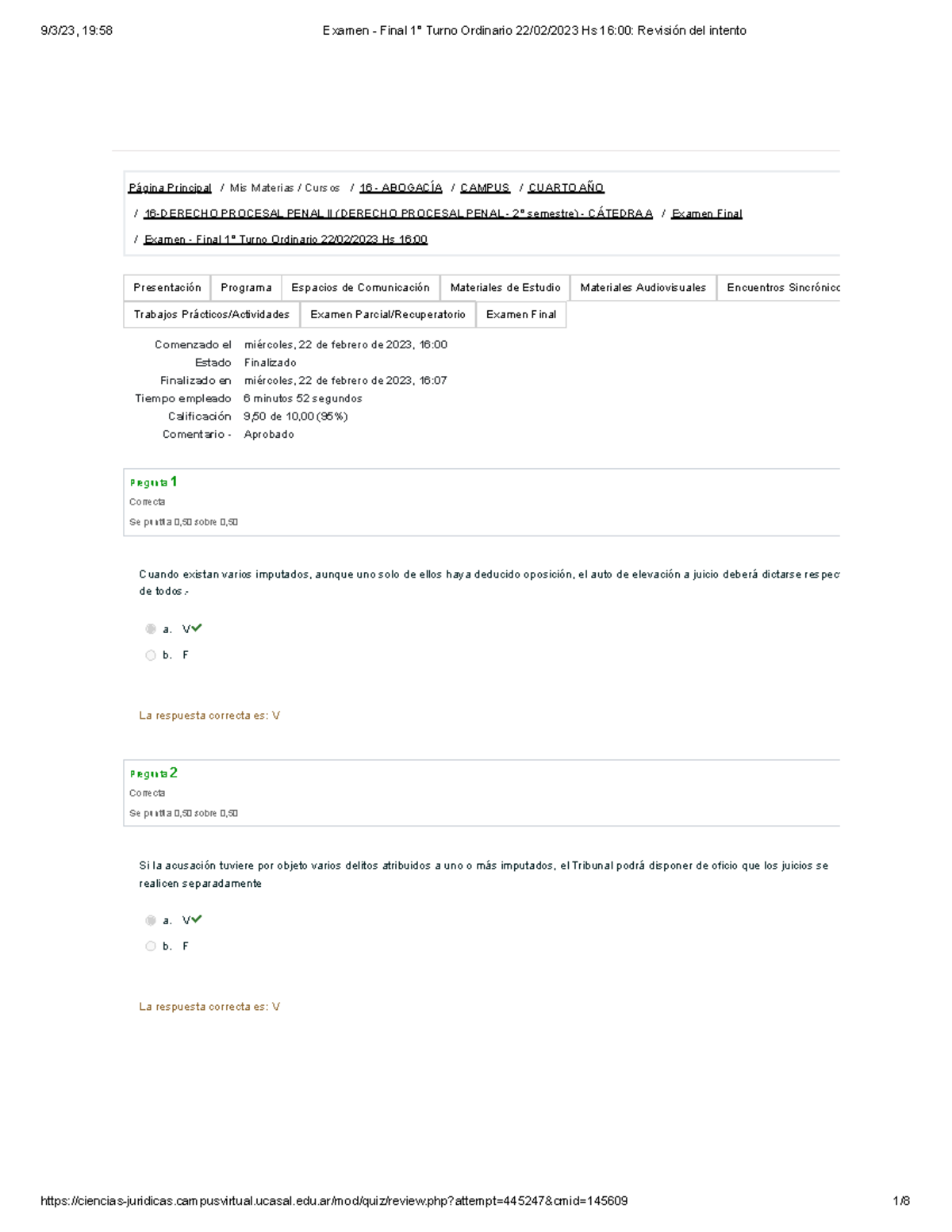 Procesal Penal Examen Final - Página Principal / Mis Materias / Cursos ...