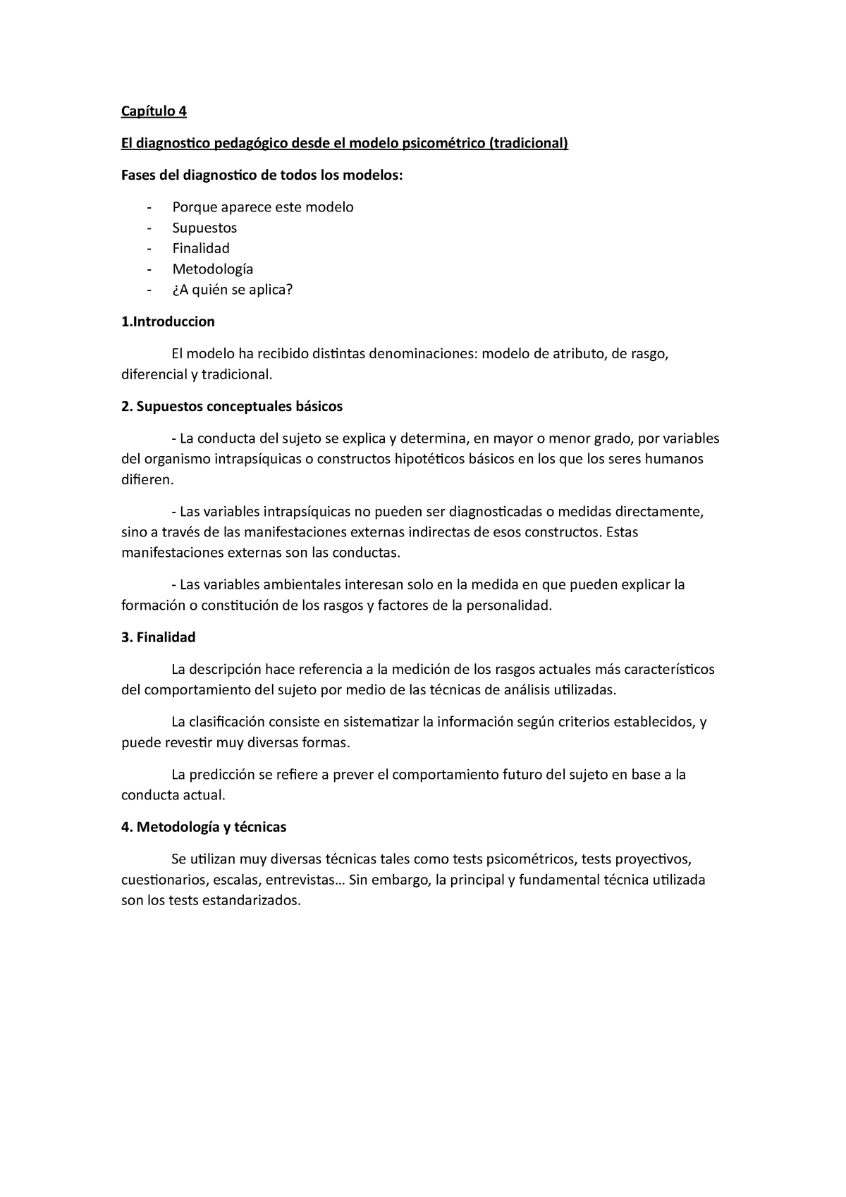 Capitulo 4. El diagnostico pedagogico desde el modelo psicometrico - Diagnóstico  Pedagógico - Studocu