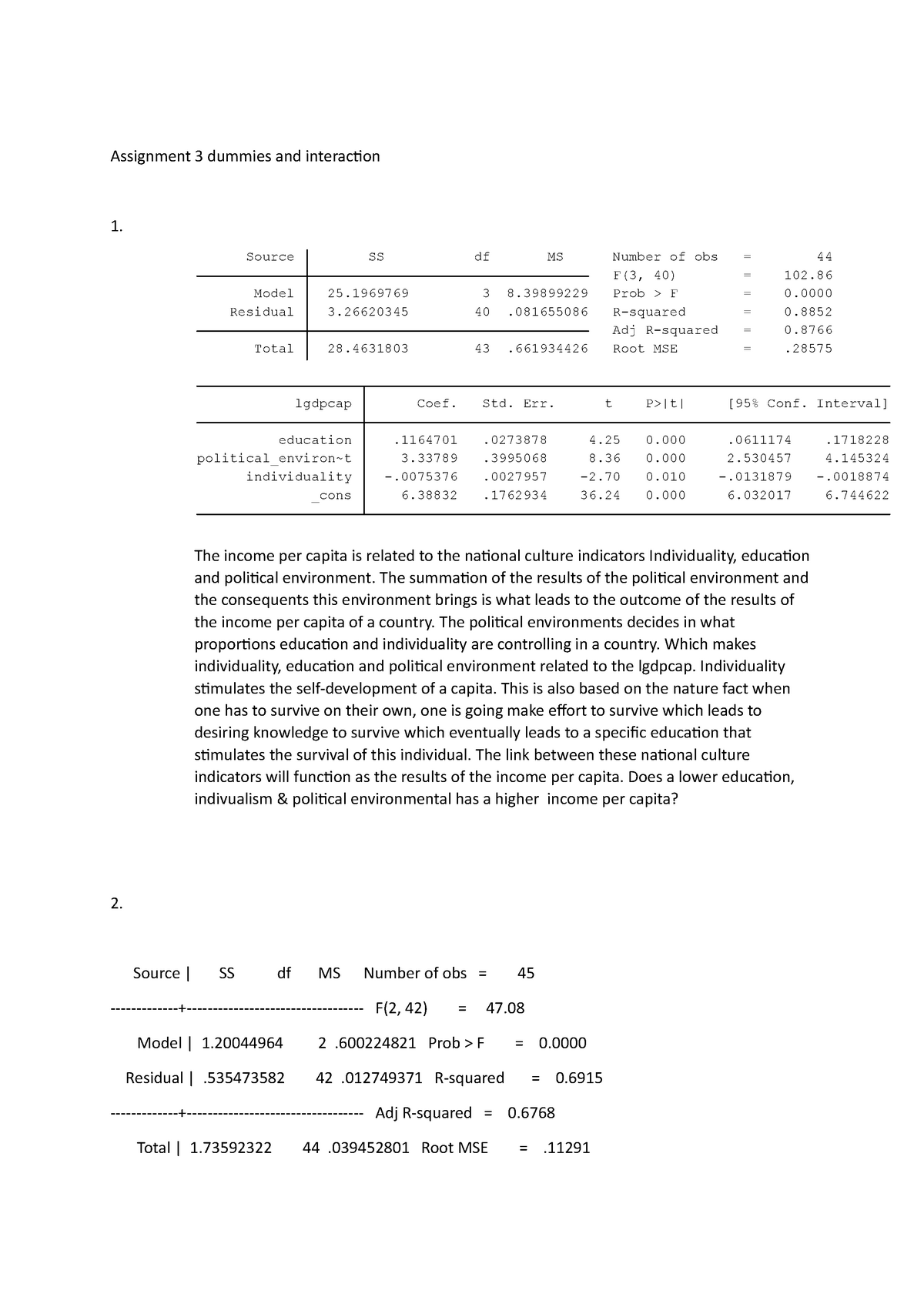 econometrics assignment sample