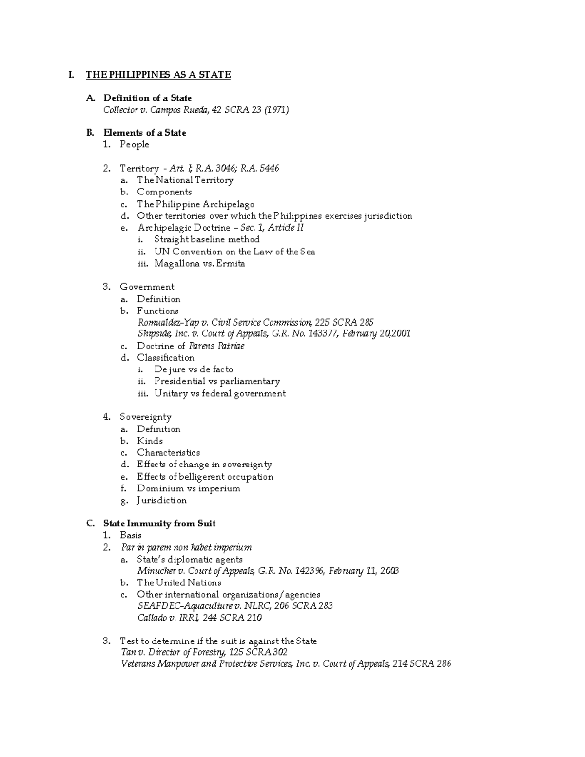 THE Philippines AS A State 1 - I. THE PHILIPPINES ASA STATE A ...