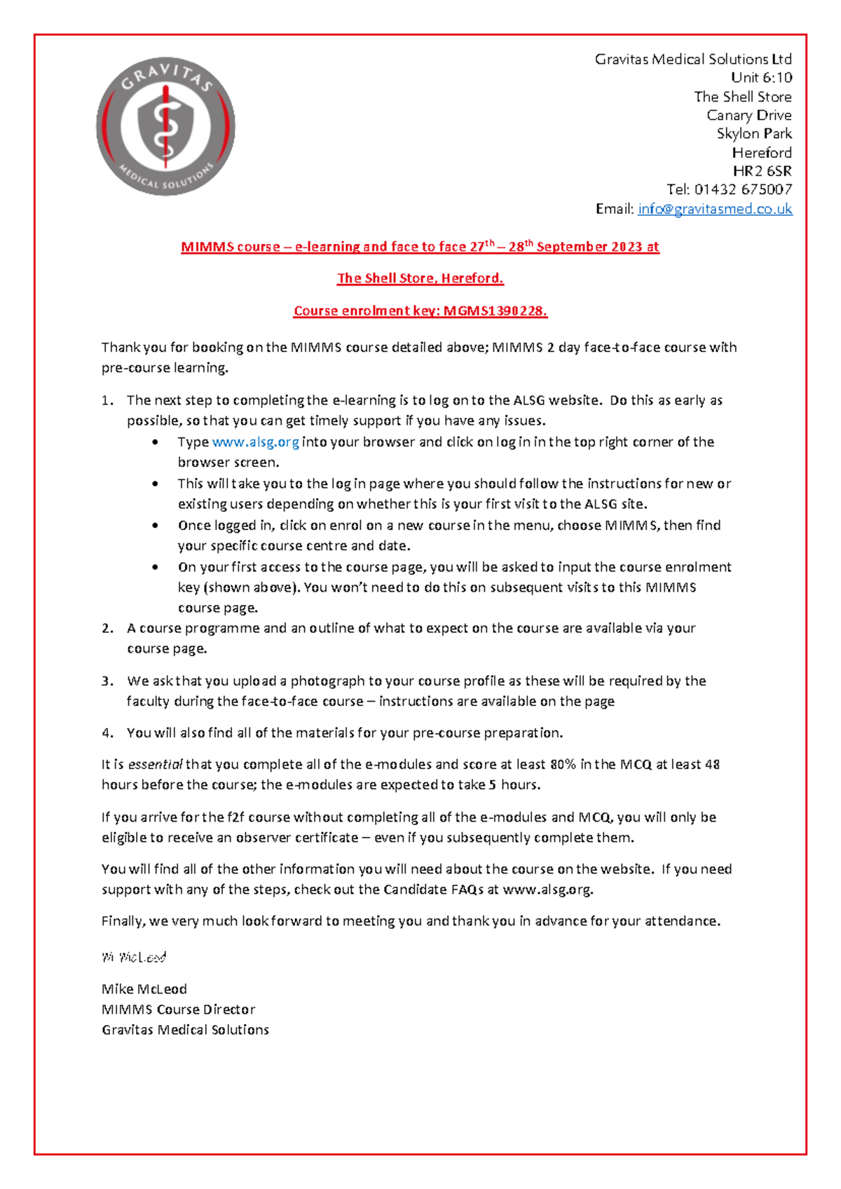 Mimms Course Joining Instructions 27-28 Nov 2023 - Gravitas Medical ...