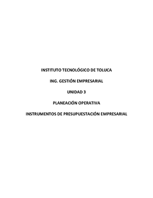 Unidad 2 Instrumentos De Presupuestacion Emp - INSTITUTO TECNOLÓGICO DE ...