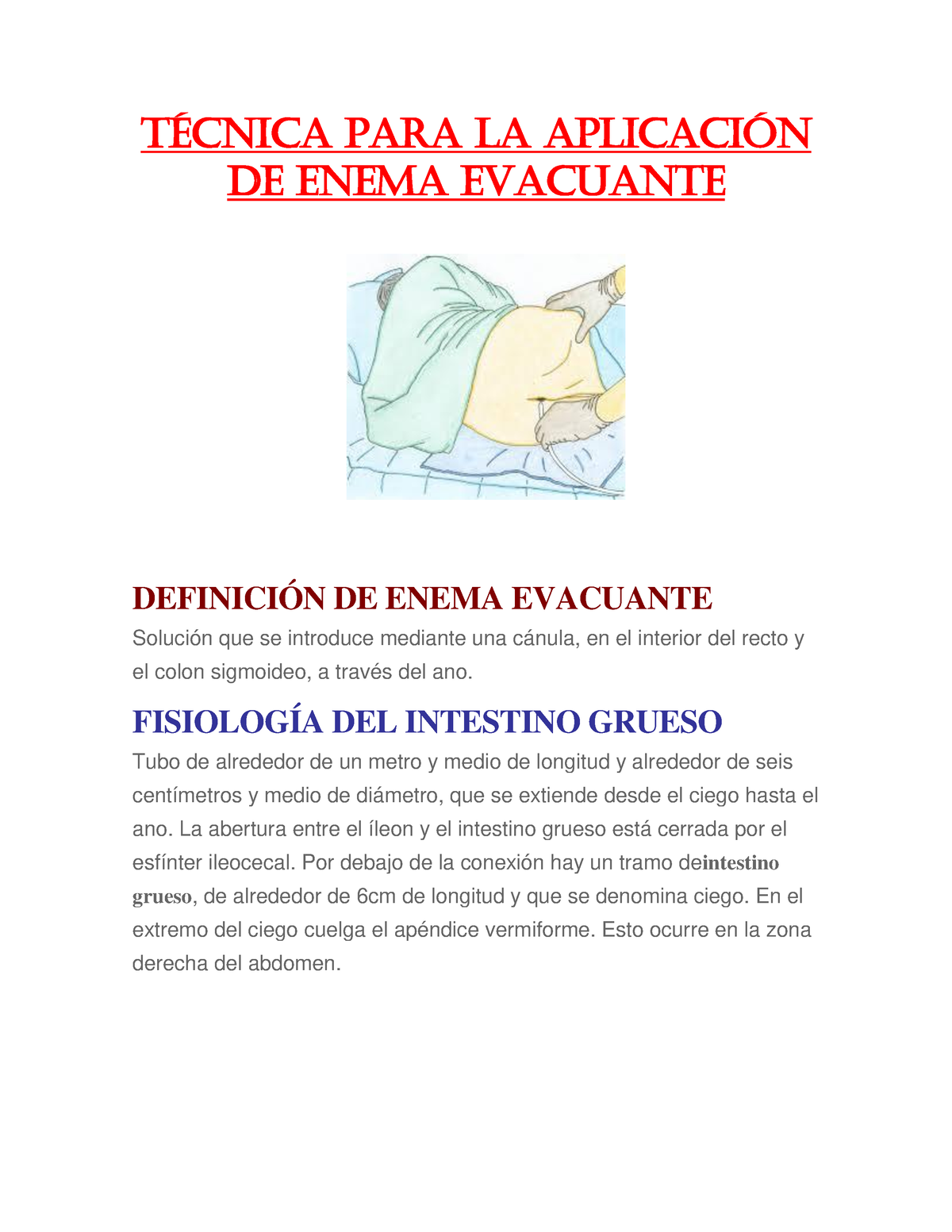 Técnica Para Enemas - Técnica Para La Aplicación De Enema Evacuante ...