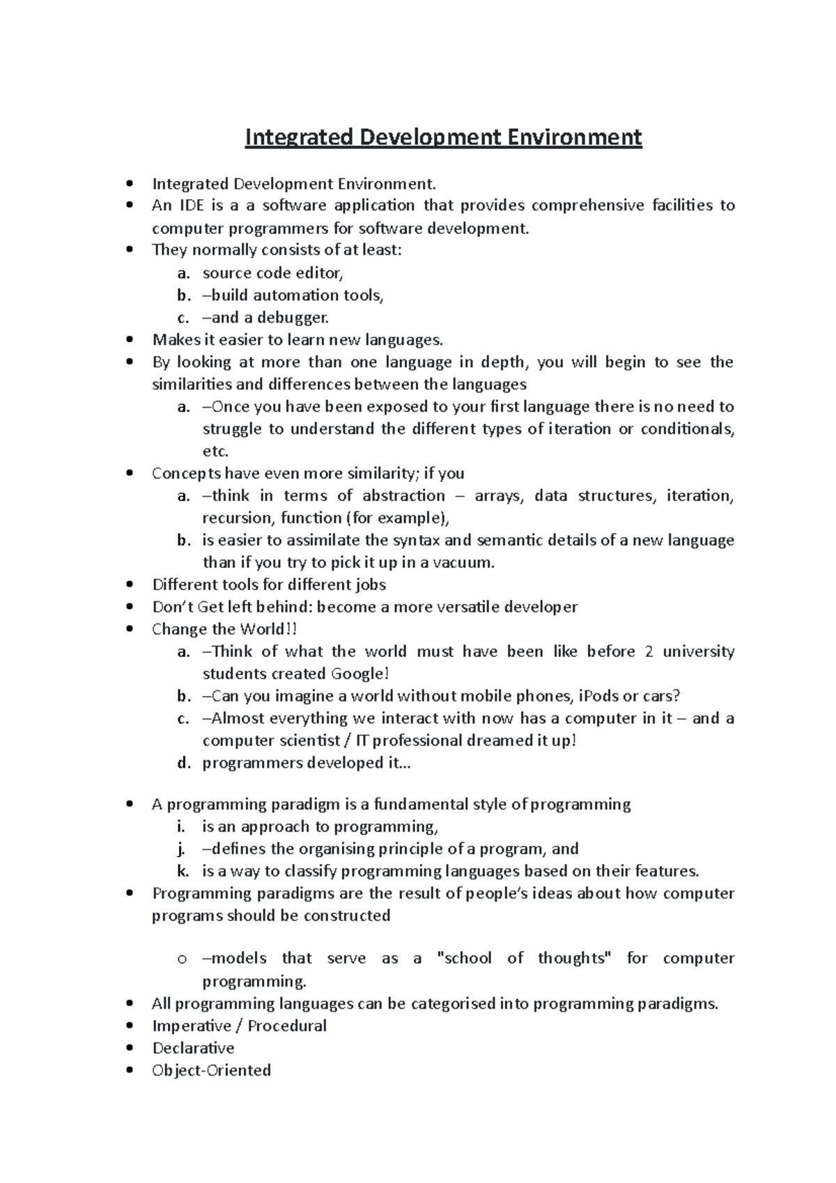 Integrated Development Environment Lecture Notes 3 Integrated Integrated Development Environment Lecture Notes 3 Integrated