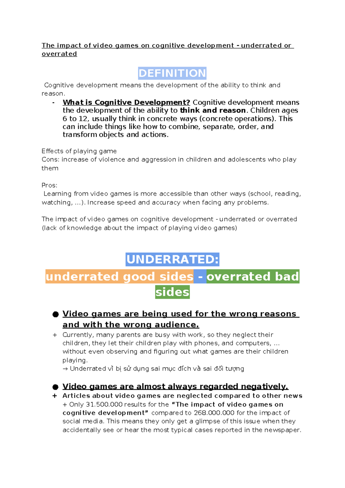 The impact of video games on cognitive development - underrated or ...