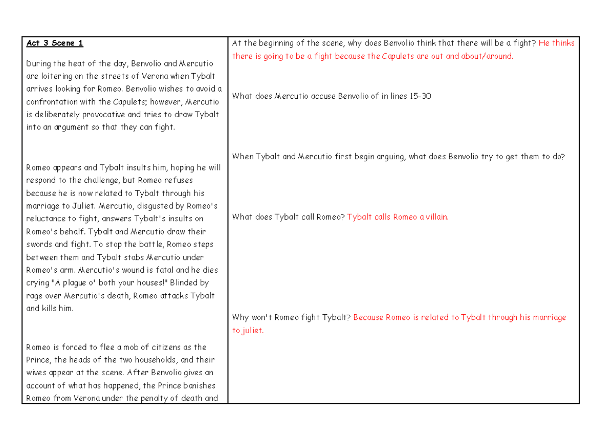Romeoand Juliet Act Act 3 Scene 1 During the